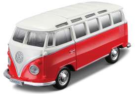 Volkswagen  - T1 Samba  red/white - 1:64 - Bburago - 59036r - bura59036r | Toms Modelautos