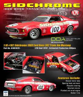 Ford  - Trans Am Boss Mustang #102 1969 red - 1:18 - Acme Diecast - 1801829 - acme1801829 | Toms Modelautos