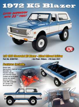 Chevrolet  - K5 Blazer Lifted Offroad versi 1970 blue/white - 1:18 - Acme Diecast - 1807702 - acme1807702 | Toms Modelautos