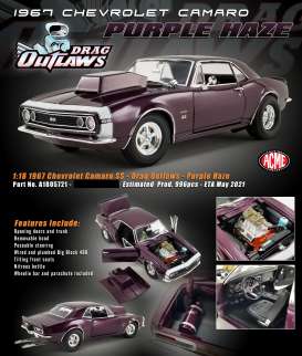 Chevrolet  - Camaro *Drag Outlaws* 1967 purple haze - 1:18 - Acme Diecast - 1805721 - acme1805721 | Toms Modelautos