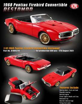 Pontiac  - Firebird Convertible Restomod 1968 candy red - 1:18 - Acme Diecast - 1805214 - acme1805214 | Toms Modelautos