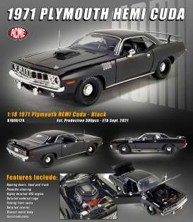 Plymouth  - Hemi Cuda 1971 black/satin black - 1:18 - Acme Diecast - 1806124 - acme1806124 | Toms Modelautos