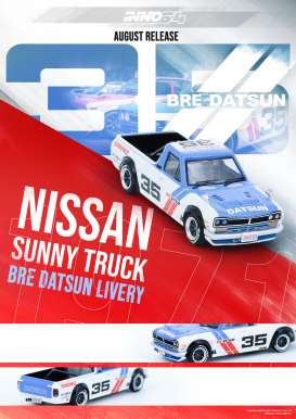 Datsun  - Sunny Hakatora pick-up #35 2021 blue/white/red - 1:64 - Inno Models - in64-HKT-BRE35 - in64HKT-BRE35 | Toms Modelautos